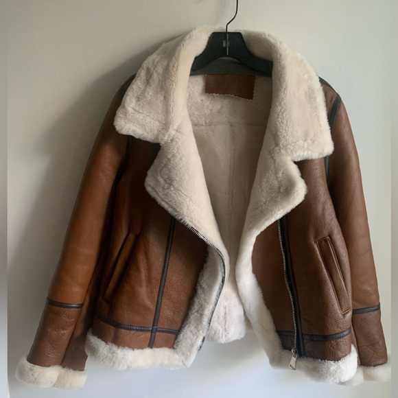 Genuine Leather and Shearling Jacket - Brown Leather - Size L - NWoT! *RARE* - Picture 3 of 11